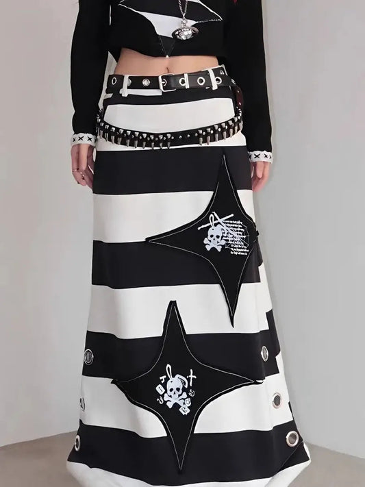 'Hotot' Harajuku Punk Black White Midi Skirt AlielNosirrah