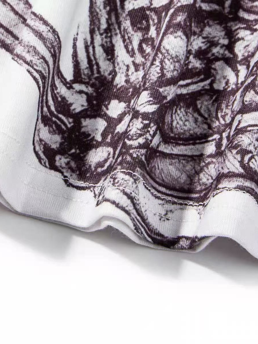 'Millennium Ghost' Y2K Alt Skull Print Lace Tie Short Sleeve T-Shirt