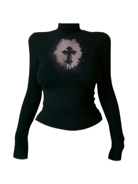 ’Faith' Grunge Cross See Through Long Sleeves Shirts AlielNosirrah