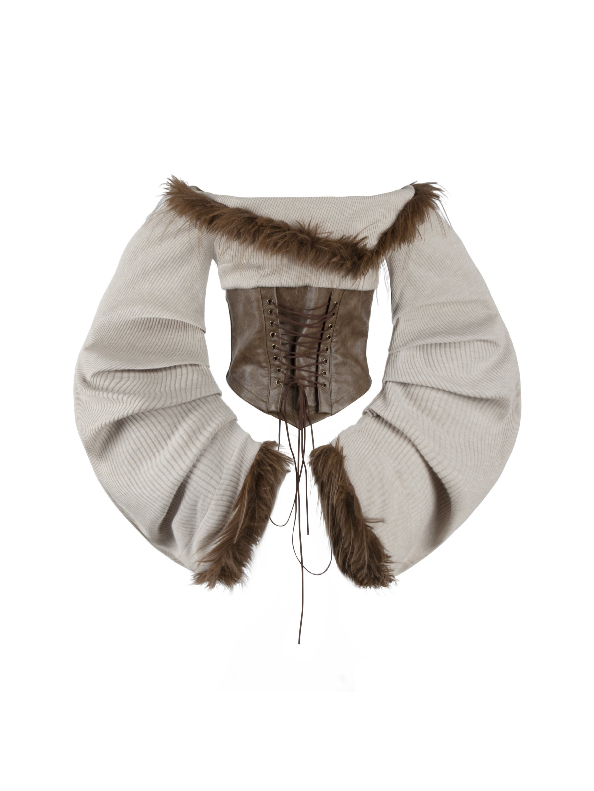 ’Wild Heart' Y2K Faux Fur Off-Shoulder Long Sleeve Top + Shorts Set (Copy) AlielNosirrah