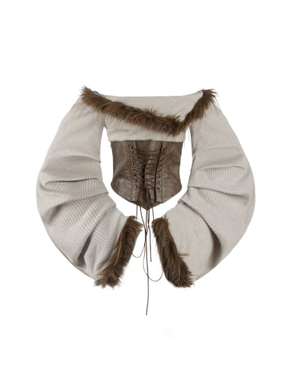 ’Wild Heart' Y2K Faux Fur Off-Shoulder Long Sleeve Top + Shorts Set (Copy) AlielNosirrah