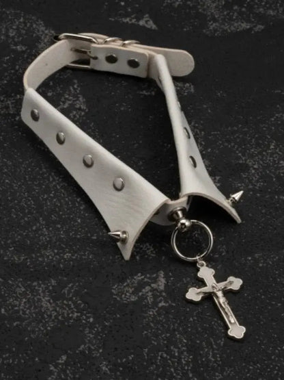 'Make A Wish' Fake Collar Cross Rivet Chokers AlielNosirrah