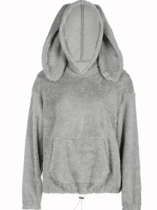 'Lazy Weekend' Rabbit Ears Polar Fleece Solid Color Hoodie AlielNosirrah