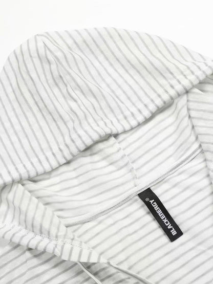'Old Striped' Y2K Striped Print Slim Fit Hooded Long Sleeve T-Shirt