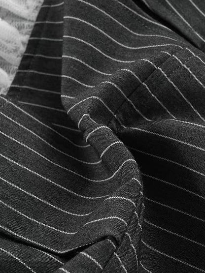 'Grey Puppet' Grey Stripe Lace Bow Pleated Mini Skirt