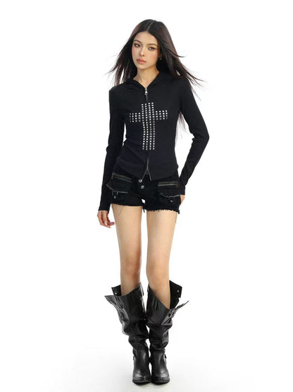 'Street Float' Rhinestone Cross Oversized Casual Streetwear Jacket AlielNosirrah