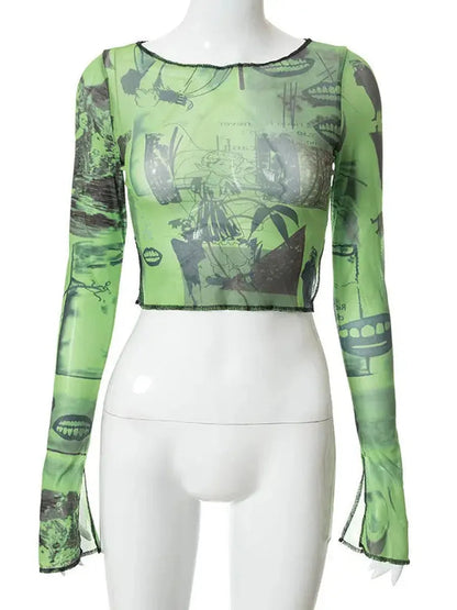 'Wheatgrass' Fairy Grunge Graffiti Mesh Top AlielNosirrah