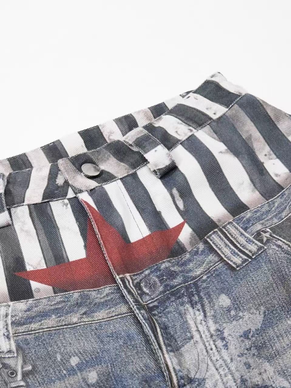 'Patchstar' Streetstyle Patchwork Graphic Wide-Leg Denim Jeans