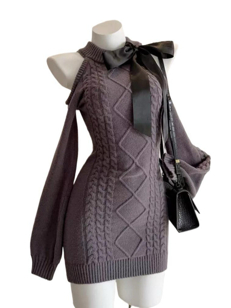 'Belle' Bow-Detail Off-Shoulder Long-Sleeve Bodycon Dress AlielNosirrah