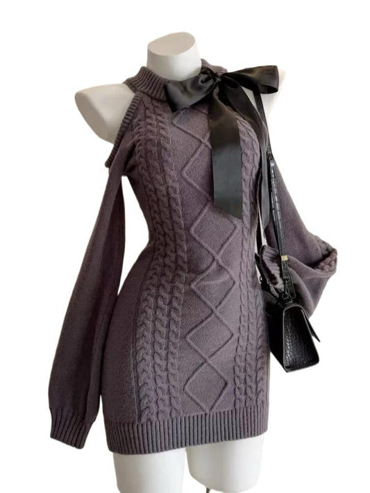 'Belle' Bow-Detail Off-Shoulder Long-Sleeve Bodycon Dress AlielNosirrah