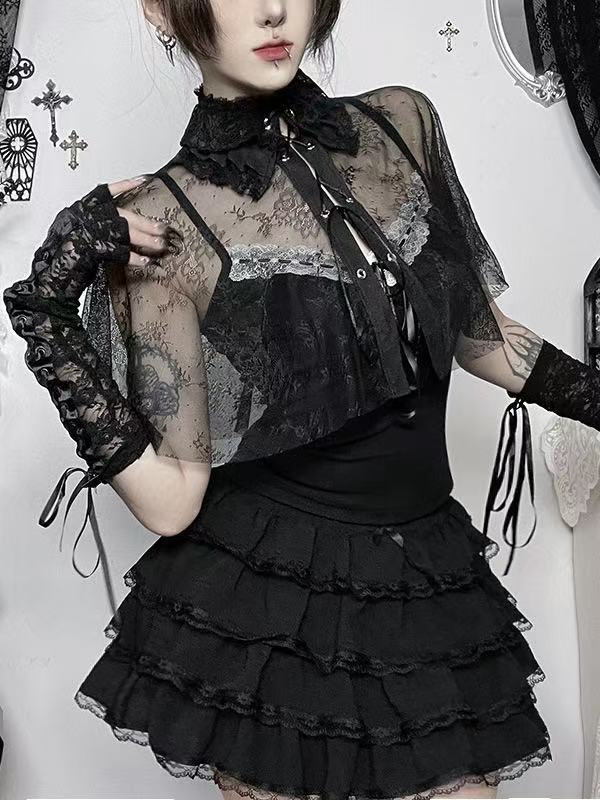 'Gloom Cloak' Dark Gothic Lace Cape Cami Set (Copy) AlielNosirrah