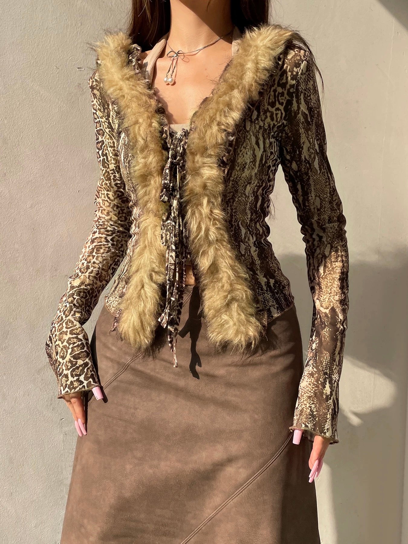 ’Wild Nature' Fluffy Y2k Leopard Print Fall Shirts AlielNosirrah