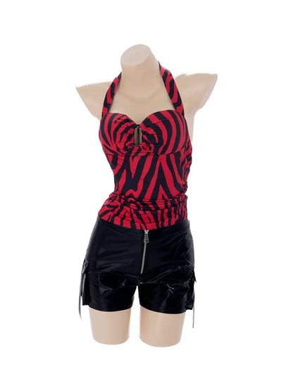 'Obssesion' Alt Niki Zebra Print Striped Top & Shorts Costume Sets