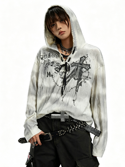 'Sequin Faith' Streetwear Sequin Tie-Dye Cross Print Hoodie