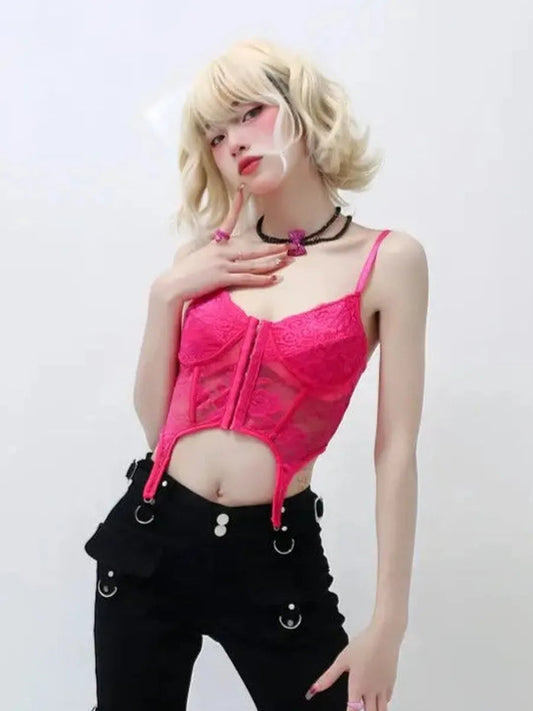 'DragonFruit' Pink Lace Suspender Cami Top AlielNosirrah