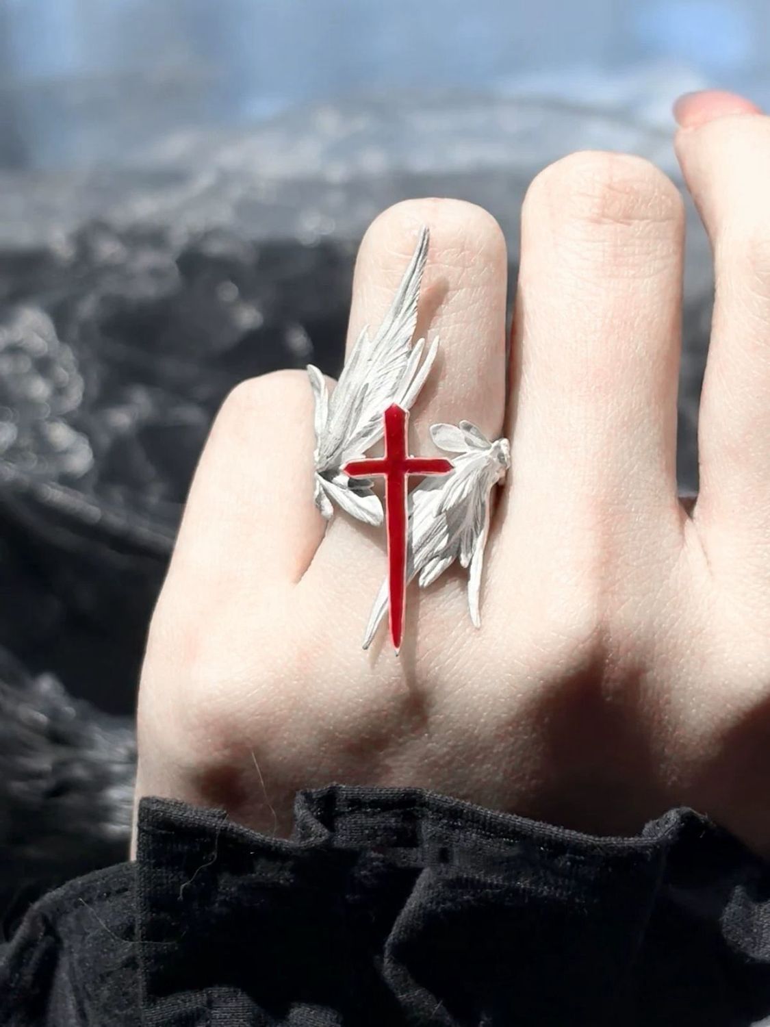 'Freedom Wings' Hand‑Painted Cross Wing Alloy Ring