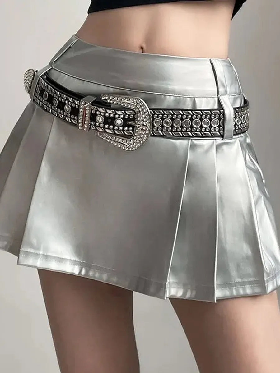 'Scale' Future Silver Metallic Pleated Skirt AlielNosirrah