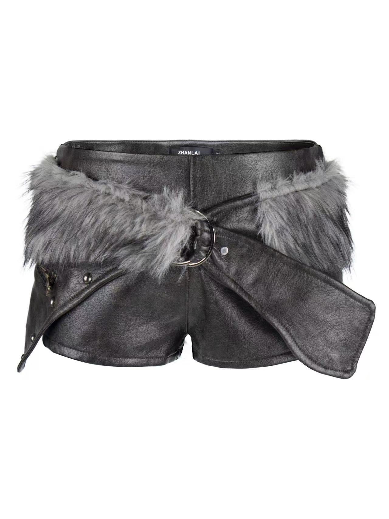 'Sassy Ride' Y2k Lace Up Fur Belt Mini Skirt (Copy) AlielNosirrah