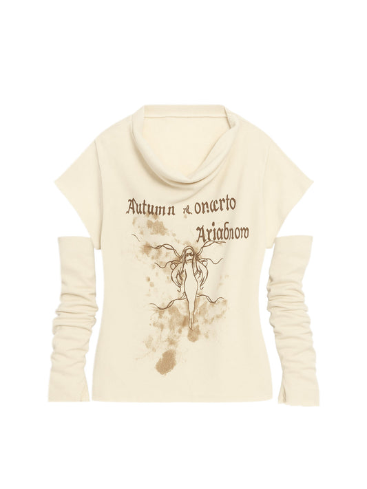 'Lucid Dream' Grunge Y2k "Autumn Gothic Print Draped Neck Black Tee AlielNosirrah