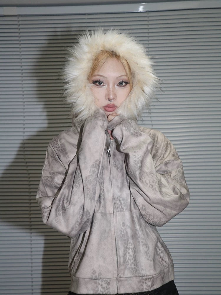 'Chaser' Streetstyle Camouflage Off Shoulder Fluffy Fur Top AlielNosirrah