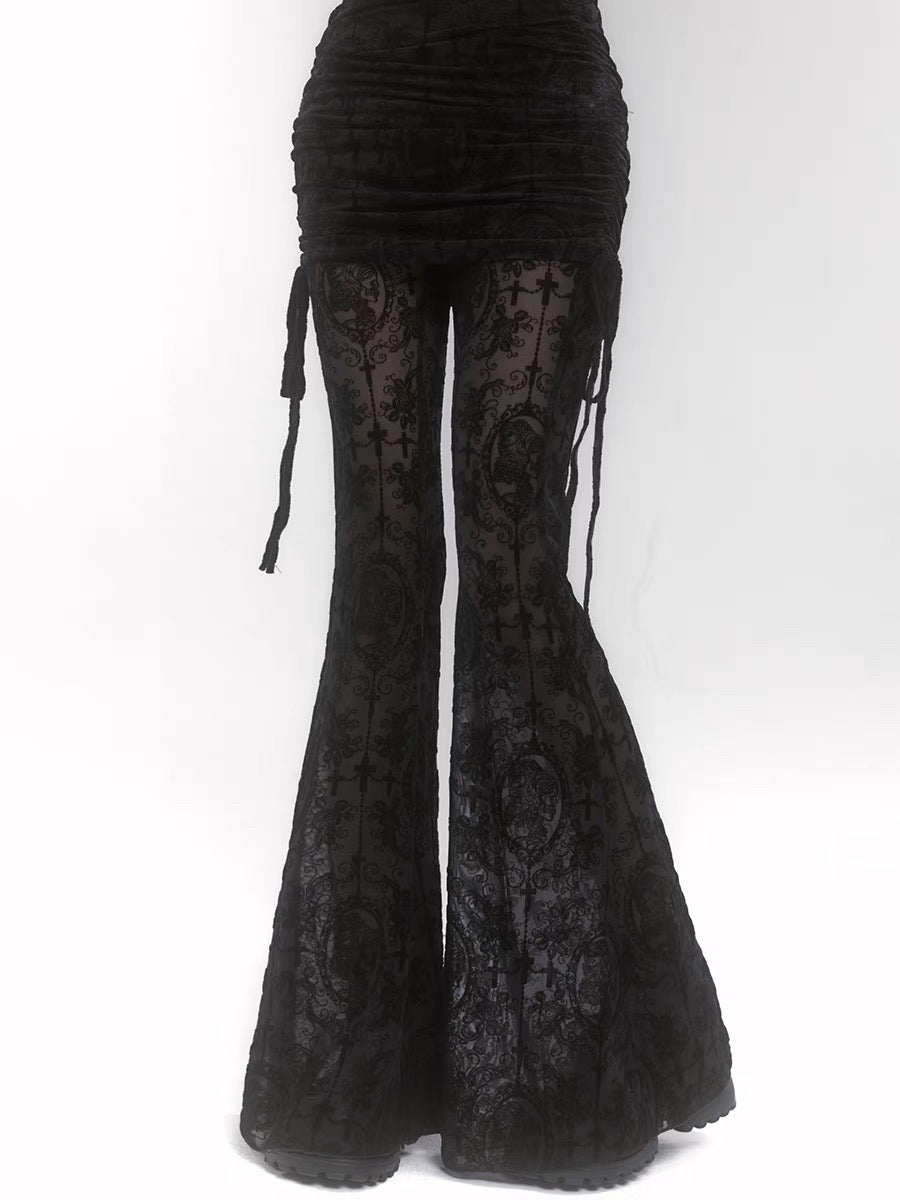 'Phantom Rose' Goth Lace Dark Drawstrig Flare Pants (Copy) (Copy) AlielNosirrah