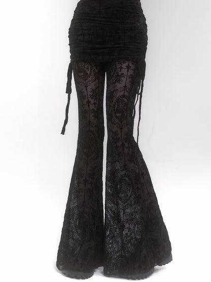 'Phantom Rose' Goth Lace Dark Drawstrig Flare Pants (Copy) (Copy) AlielNosirrah