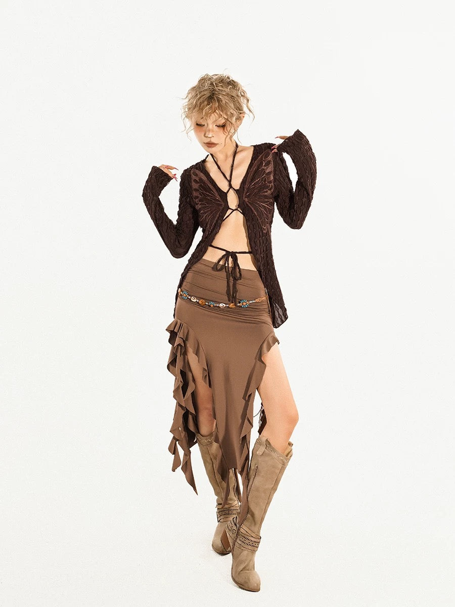 ’Catch Me' Cave Girl Leopard Ruffle One Shoulder Top AlielNosirrah