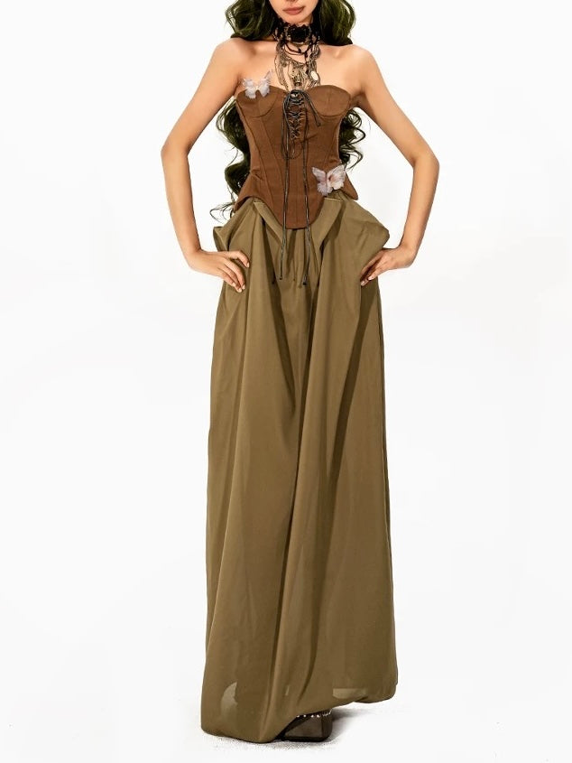 ’Echo of Fall' Fairy Grunge Corset Brown Butterfly Midi Dress AlielNosirrah
