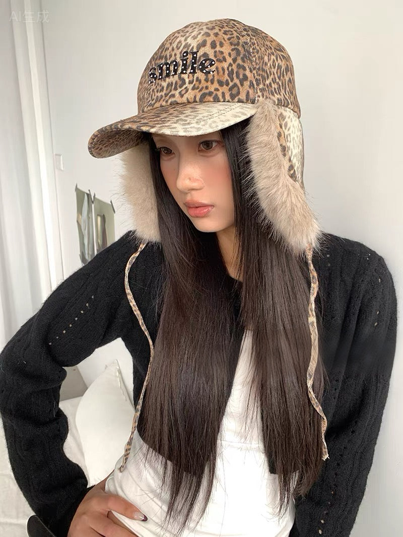 'Wild One' Y2k Streetstyle Fluffy Leopard Cap AlielNosirrah