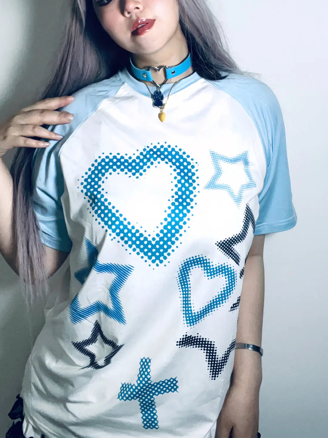 'Babyblue' Star & Heart Graffiti Short Sleeves Shirts Top AlielNosirrah