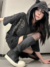 Load image into Gallery viewer, &#39;Bad Nature&#39; Dark Grunge Cat Ears Distressed Shirts AlielNosirrah
