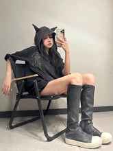 Load image into Gallery viewer, &#39;Bad Nature&#39; Dark Grunge Cat Ears Distressed Shirts AlielNosirrah
