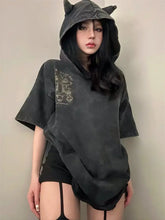 Load image into Gallery viewer, &#39;Bad Nature&#39; Dark Grunge Cat Ears Distressed Shirts AlielNosirrah
