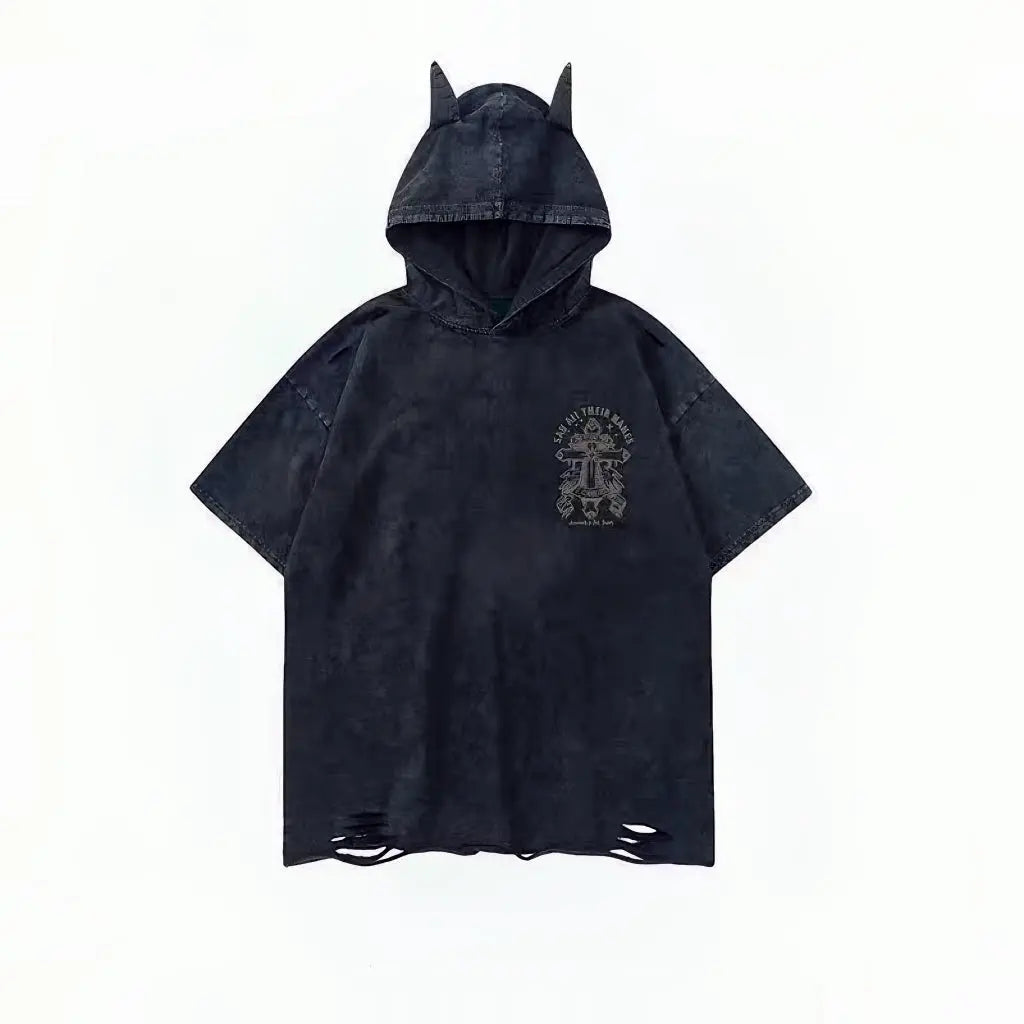'Bad Nature' Dark Grunge Cat Ears Distressed Shirts AlielNosirrah