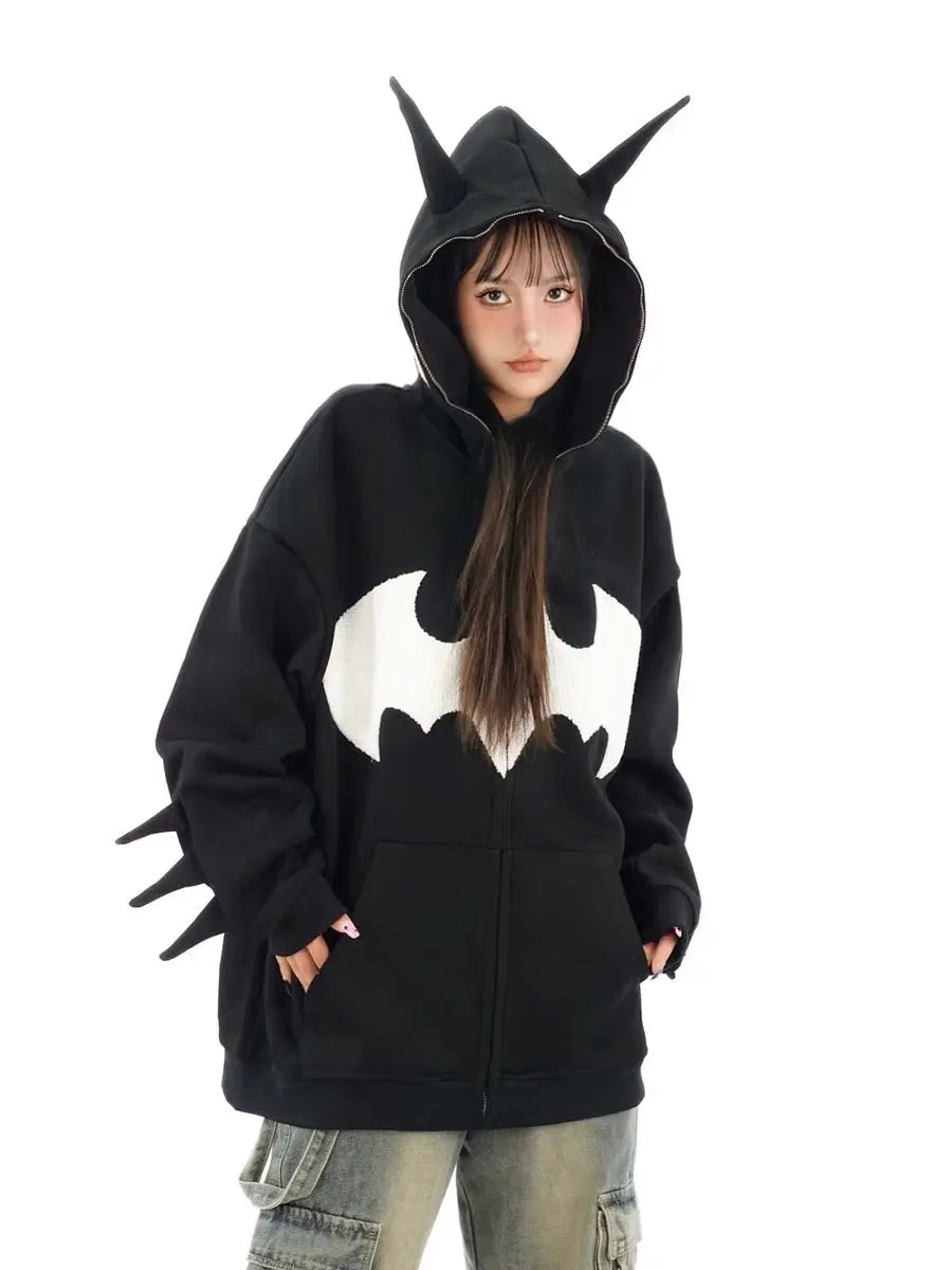 'Bat Girl' Dark Bats Zipped Oversized  Hoodie AlielNosirrah