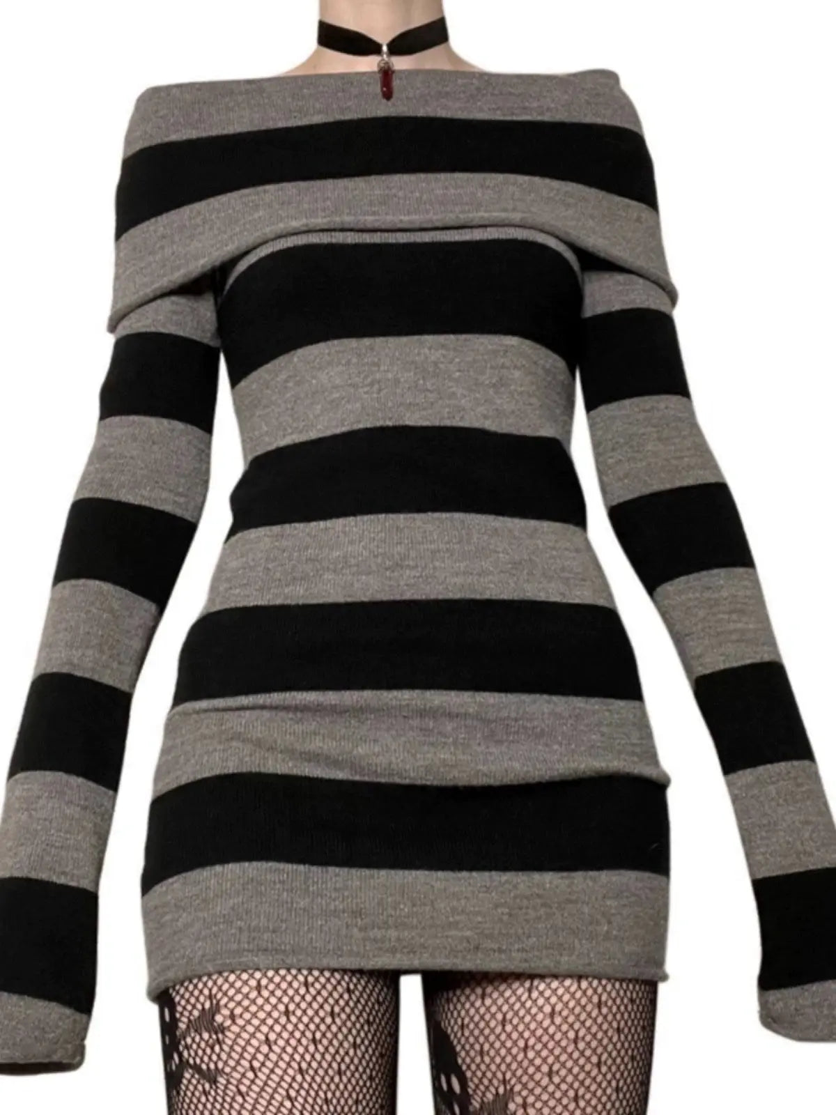 'Bingo' Striped Shoulder-Off Dress AlielNosirrah
