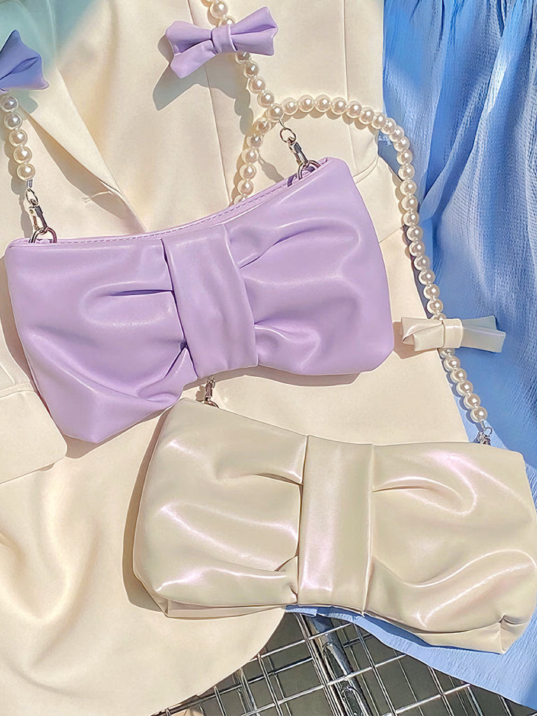 'Blur' Coquette Bowtie Shape Pearl Straps Crossbody Bag AlielNosirrah