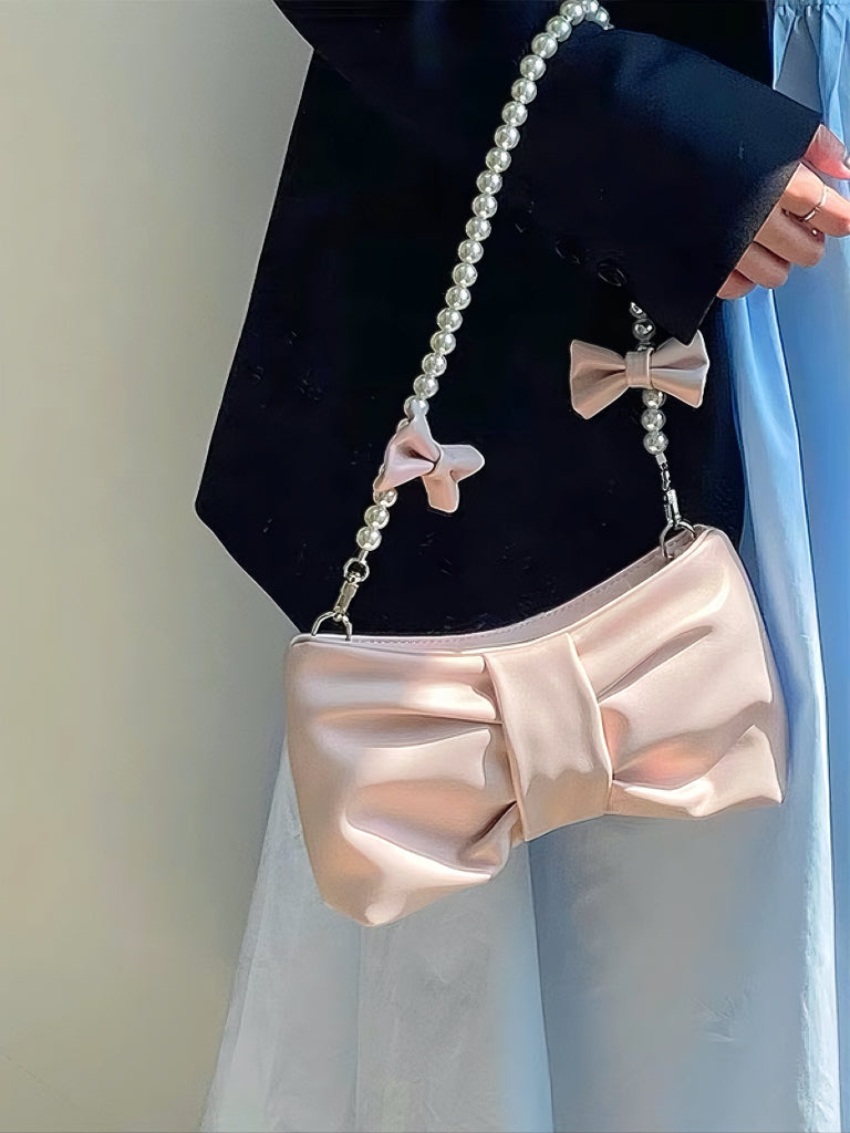 'Blur' Coquette Bowtie Shape Pearl Straps Crossbody Bag AlielNosirrah