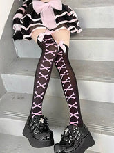 Load image into Gallery viewer, &#39;Bone Party&#39; Bow-tie Pink Bone Leg Tights AlielNosirrah
