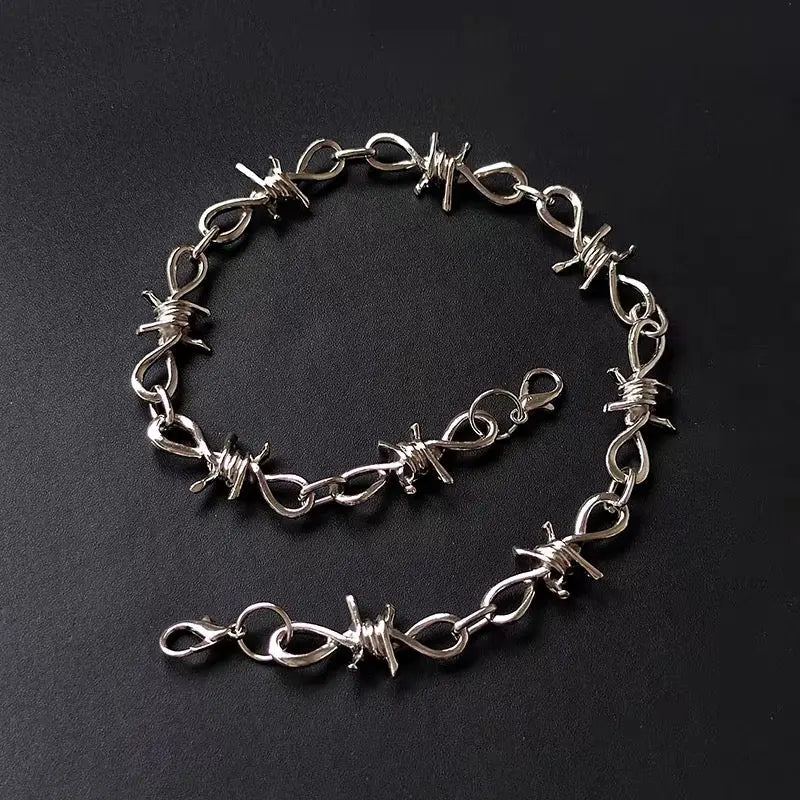 'Bramble' Punk Thorns Silver Metal Necklace Bracelet Set AlielNosirrah