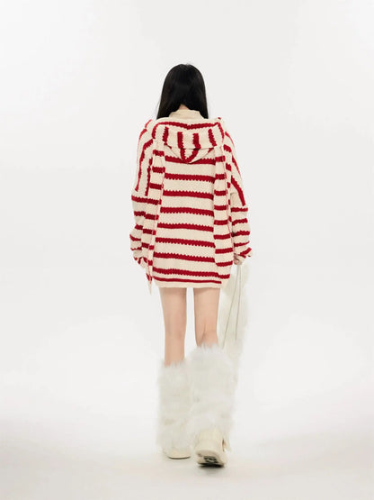 'Bunny Ear' Eetro Striped Hooded Knitted Sweater AlielNosirrah