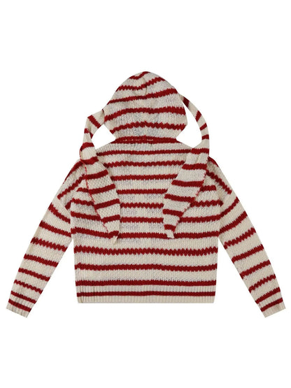 'Bunny ear' retro Striped hooded knitted sweater AlielNosirrah