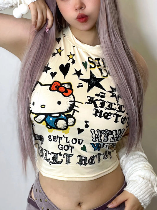 'Butter Kitty' Y2k Kawaii Kitty Graffiti Tank Top AlielNosirrah