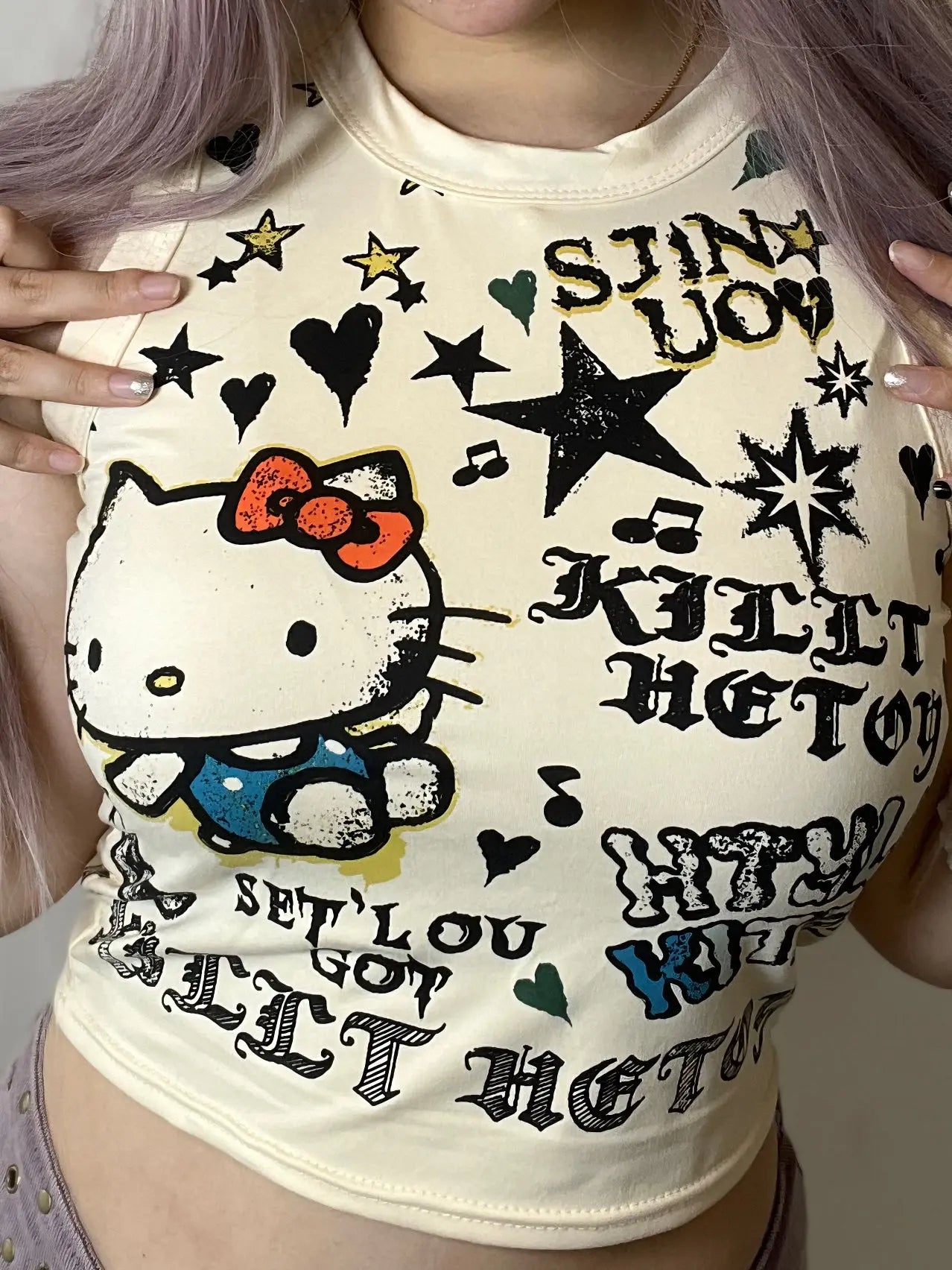 'Butter Kitty' Y2k Kawaii Kitty Graffiti Tank Top AlielNosirrah