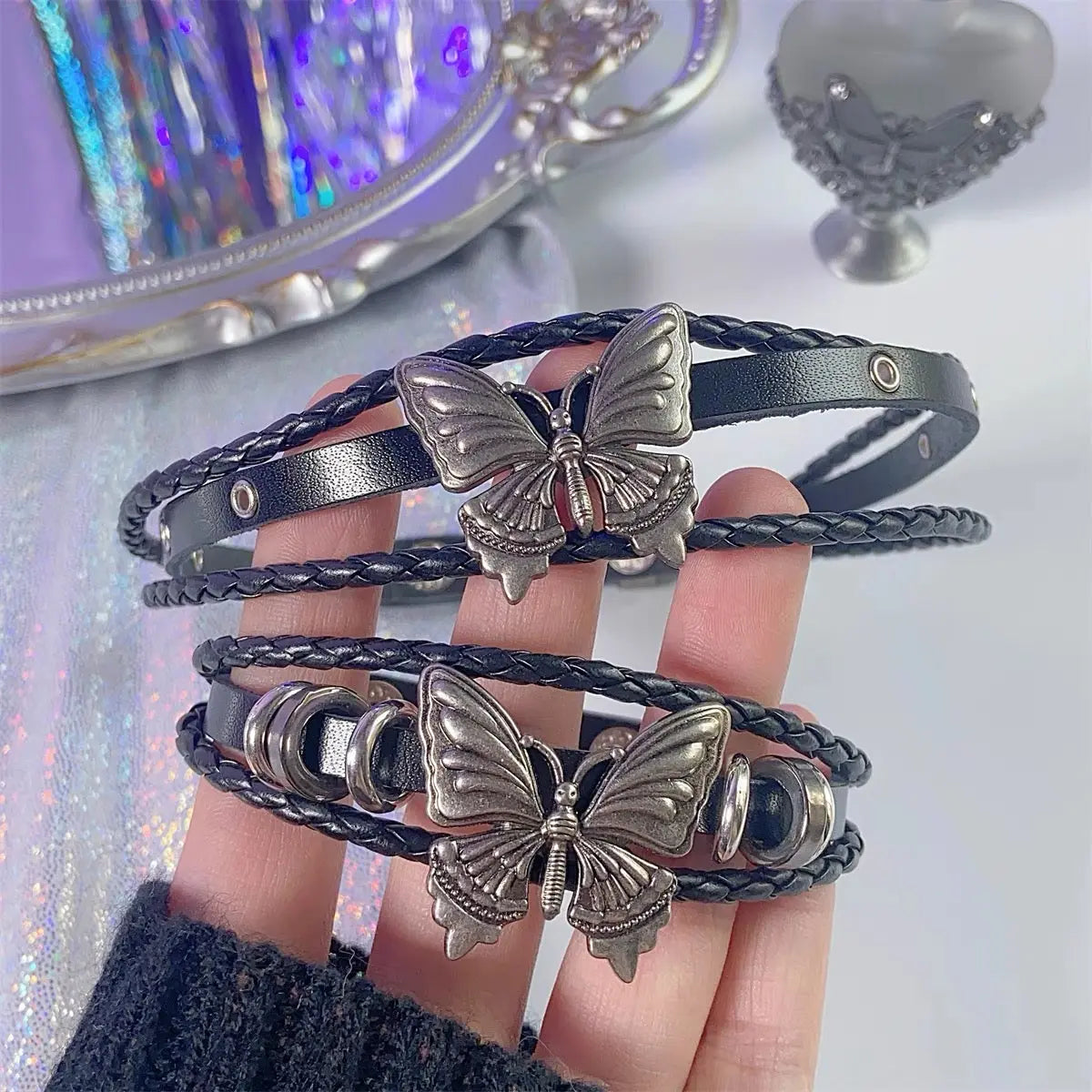 'Butterfly Effect' Dark Leather Butterfly Choker Necklace Set AlielNosirrah