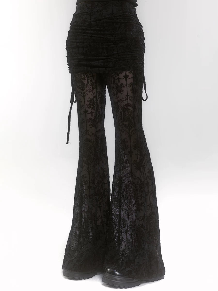 'Phantom Rose' Goth Lace Dark Drawstrig Flare Pants (Copy) (Copy) AlielNosirrah