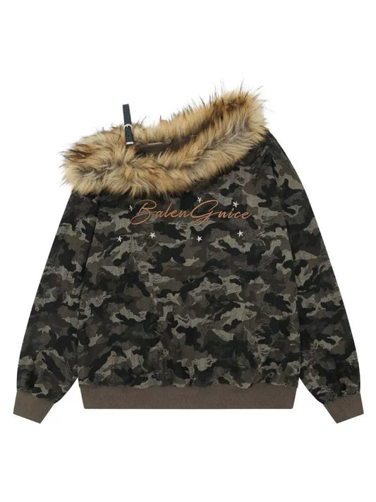 'Chaser' Streetstyle Camouflage Off Shoulder Fluffy Fur Top (Copy) AlielNosirrah