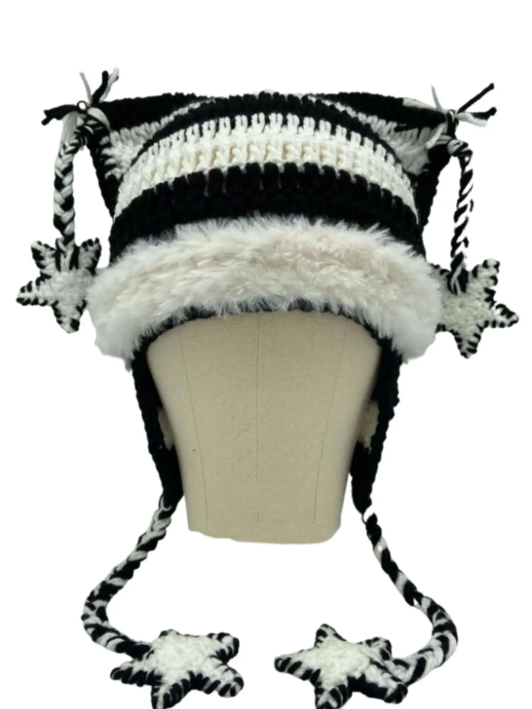 'Cat Ear Braided' Hat Hand-Knitted Star-Striped AlielNosirrah