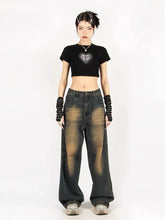 Load image into Gallery viewer, &#39;Cave Girl&#39; Grunge Printed Crop Gloves Shirts AlielNosirrah
