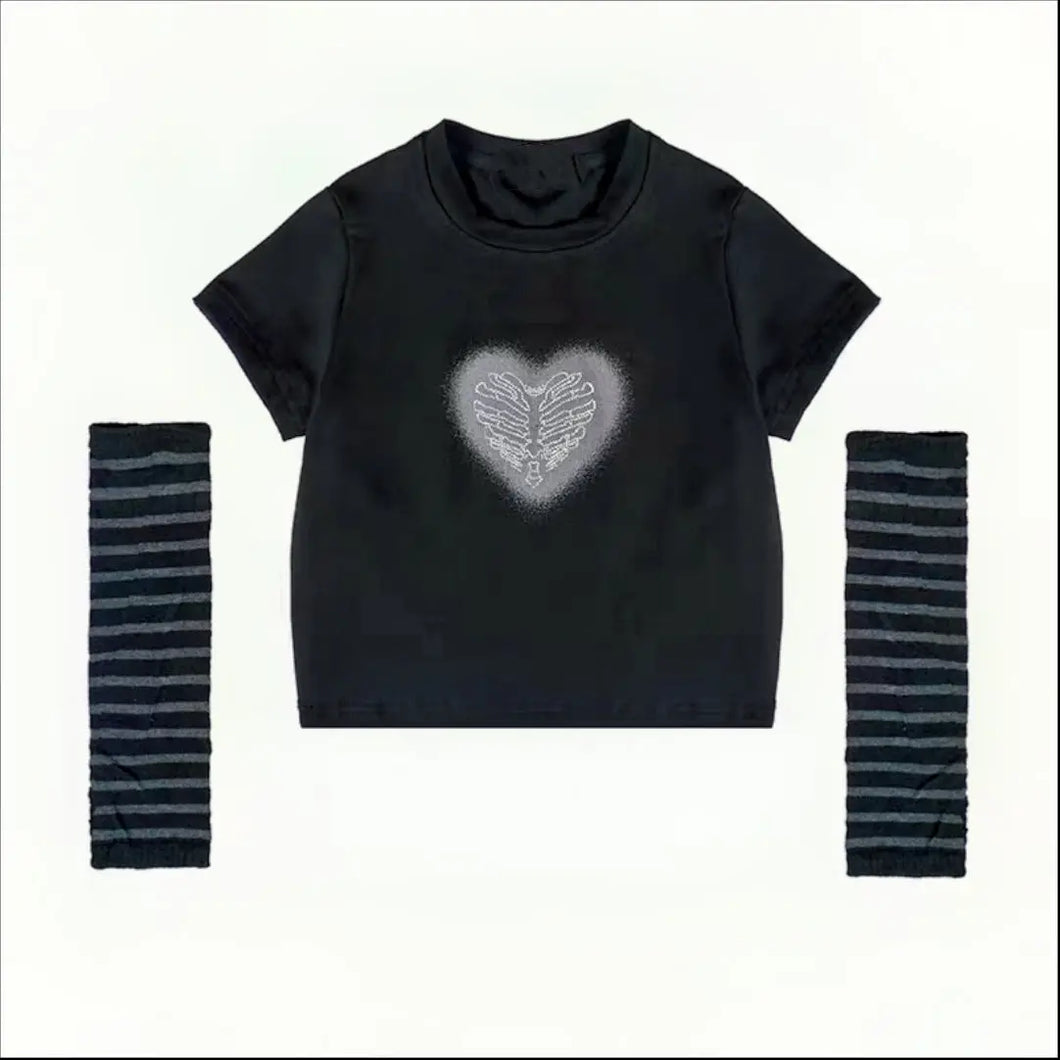 'Cave Girl' Grunge Printed Crop Gloves Shirts AlielNosirrah